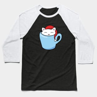 Cute Christmas cat sitting in a blue cup Baseball T-Shirt